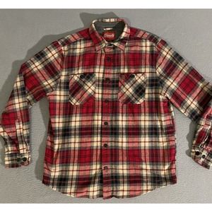 Coleman‎ Red & Gray Plaid Long Sleeve Button Down Flannel Shirt Men's Size Large